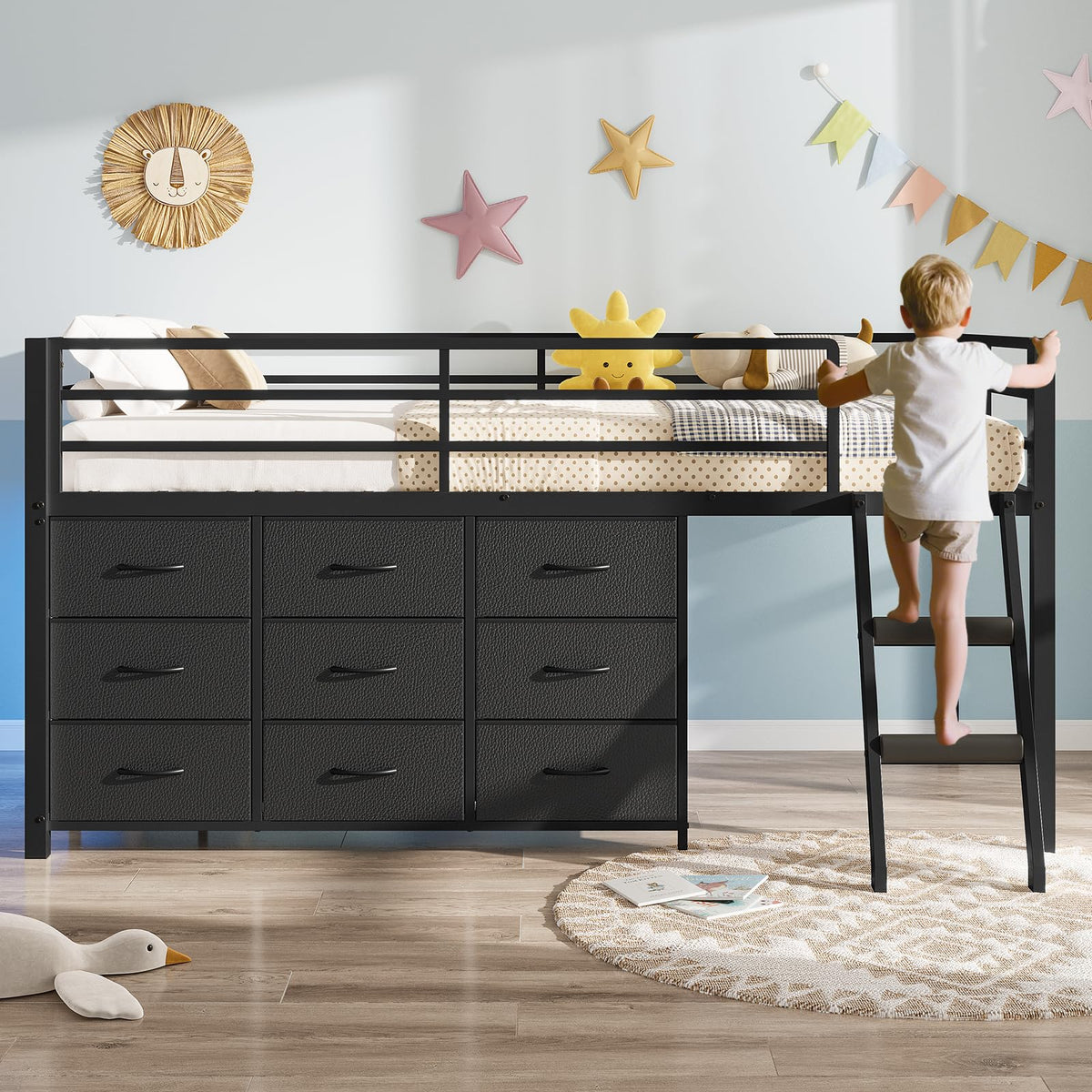 Twin Size Loft Bed with 9 Storage Drawers Z660135