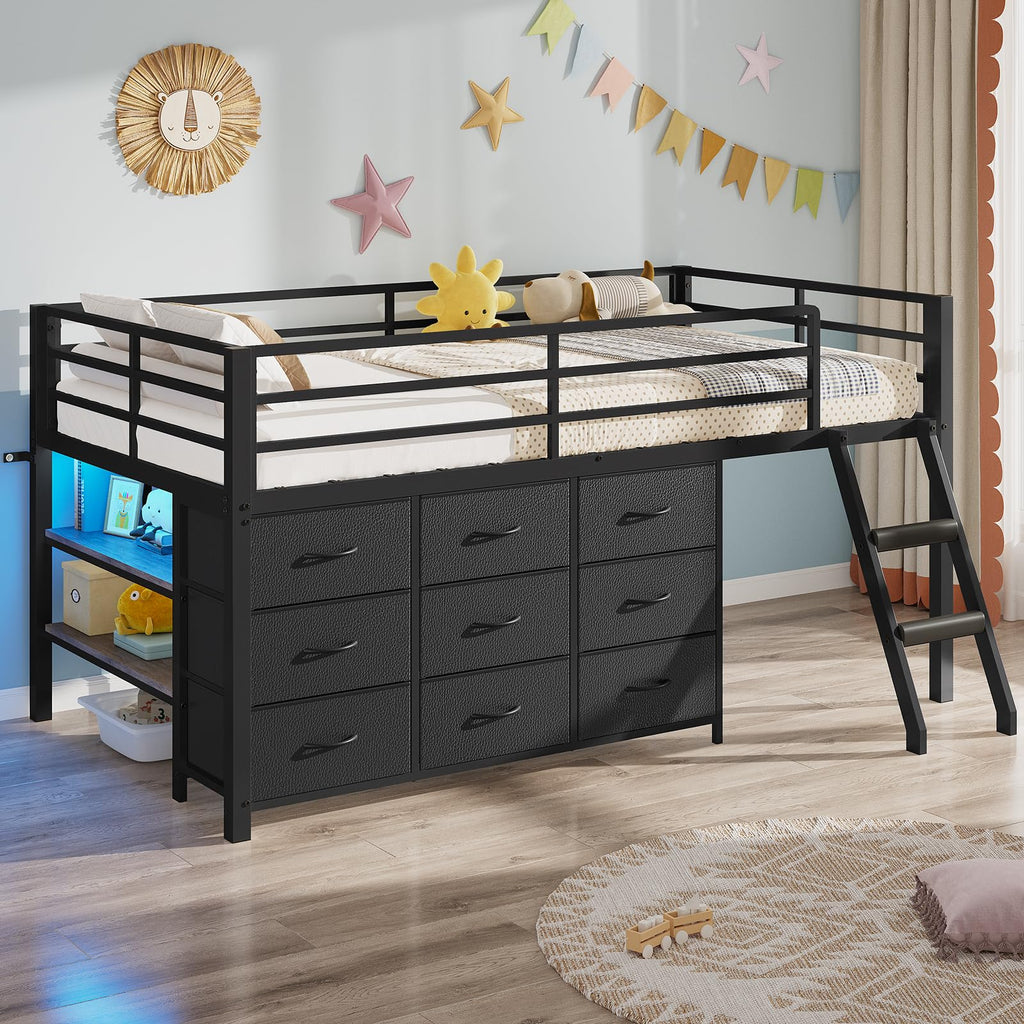 Twin Size Loft Bed with 9 Storage Drawers Z660135