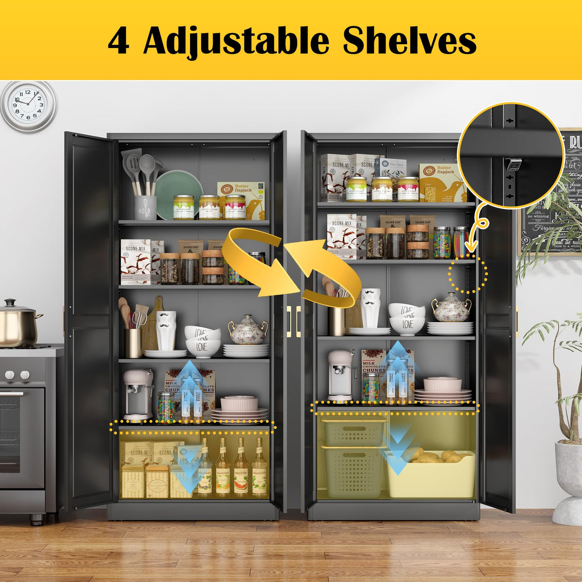 71" Metal Pantry Storage Cabinet with Doors & 4 Adjustable Shelves Y94879