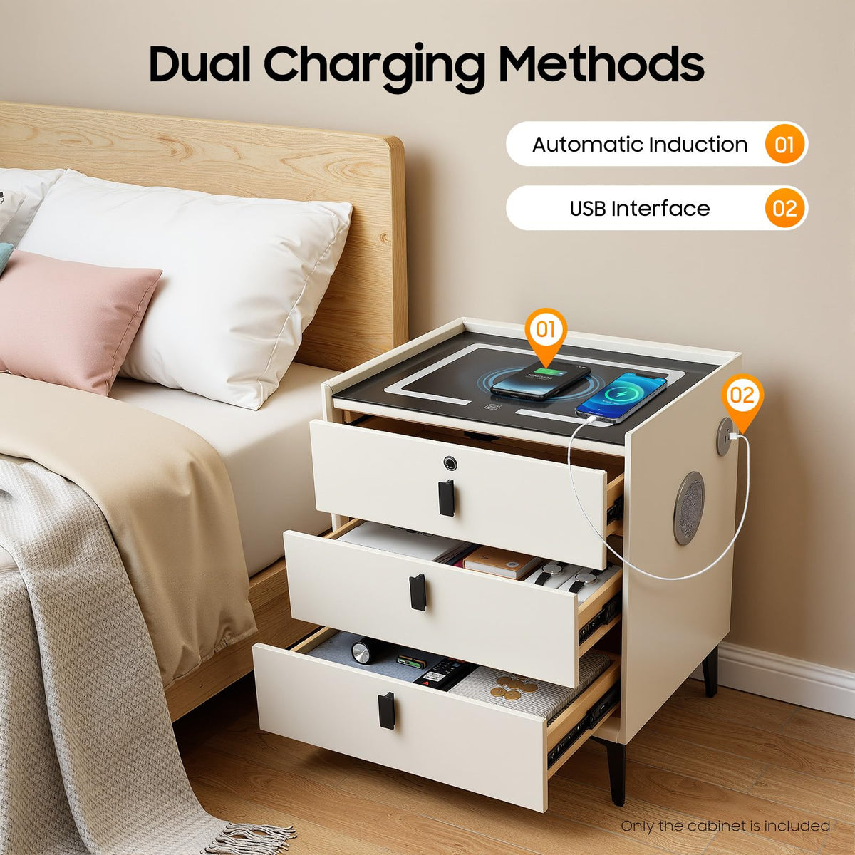 3 Drawer Nightstand with Charging Station O71402