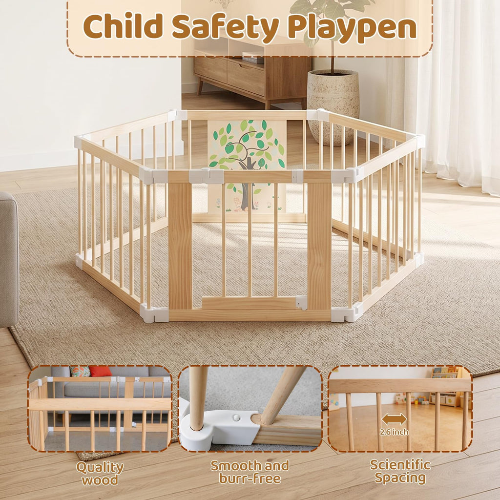 Foldable Wooden Baby Playpen with Adjustable Size and Shape B259024