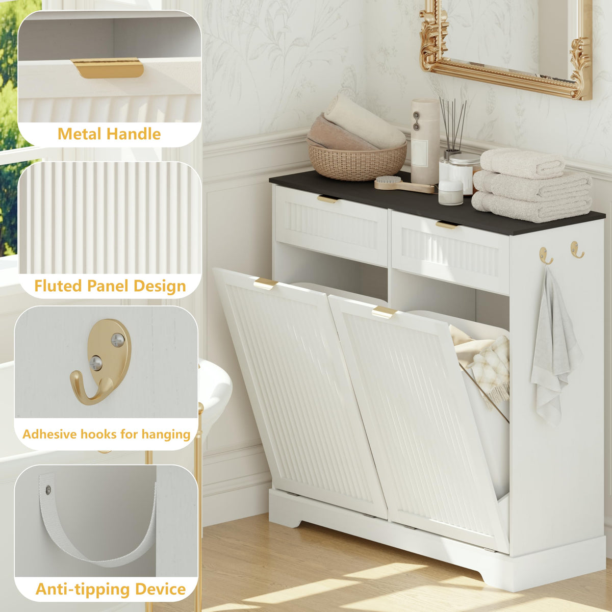 13 Gallon Tilt Out Trash Can Cabinet with Drawer P59527