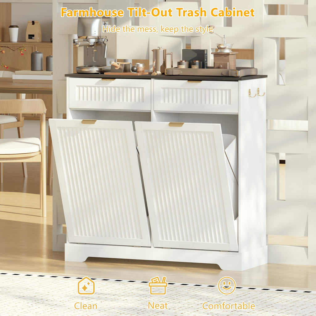 13 Gallon Tilt Out Trash Can Cabinet with Drawer P59527