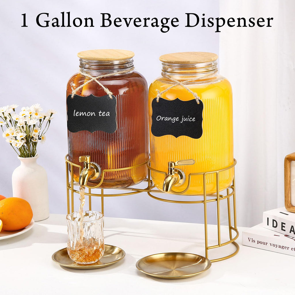 1 Gallon Stainless Steel Beverage Dispenser with Stand and Spigot O6461