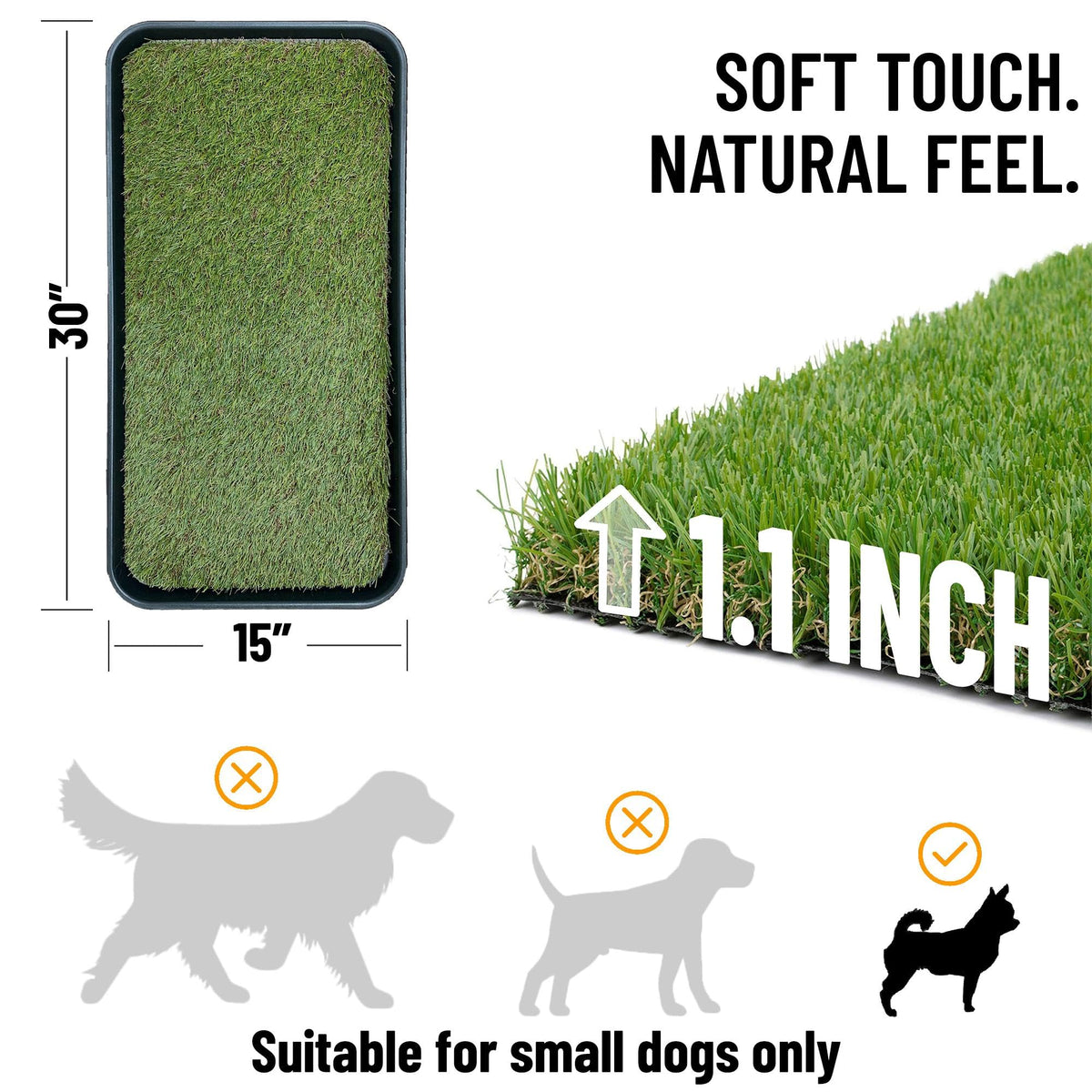 Artificial Grass Puppy Potty Training Pad with Tray, 15" x 30" Reusable H30563