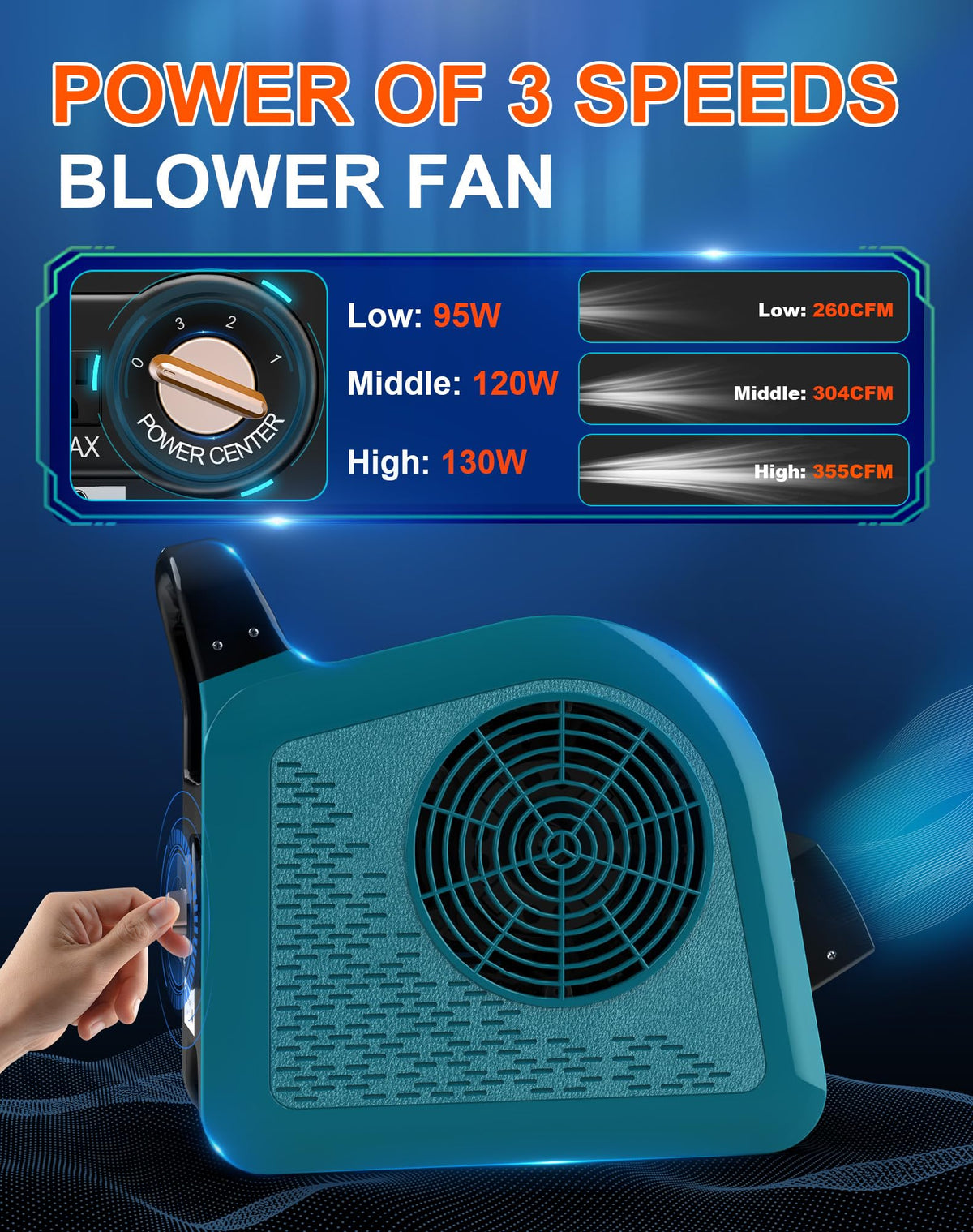Blue 355CFM 3 Speed Air Mover Blower Fan with 2 Outlets Y189699