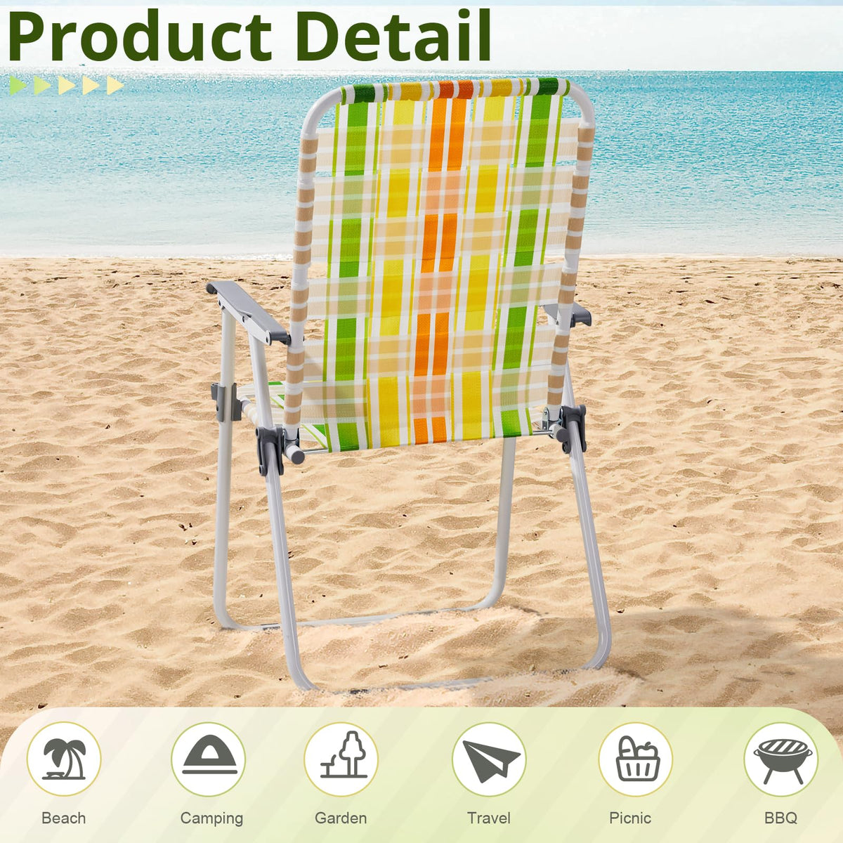 Set of 2 Webbed Folding Beach Chairs Yellow & Green I677552