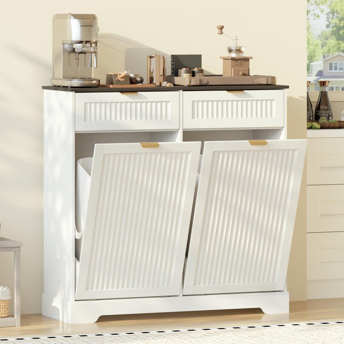 13 Gallon Tilt Out Trash Can Cabinet with Drawer P59527