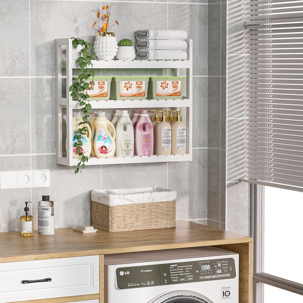 White 3 Tier Bamboo Bathroom Shelves M7639