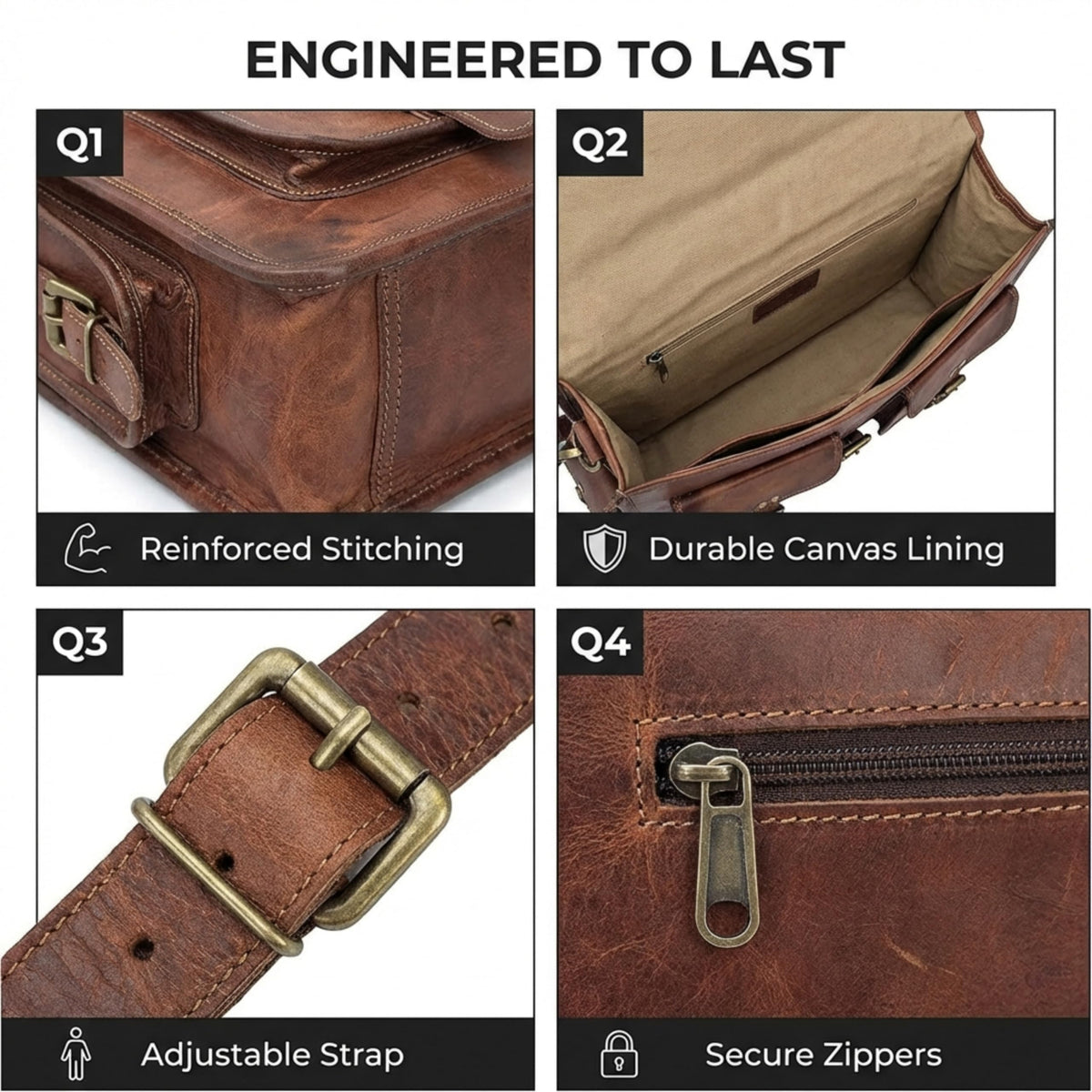 Vintage Brown Full Grain Leather Messenger Bag X479