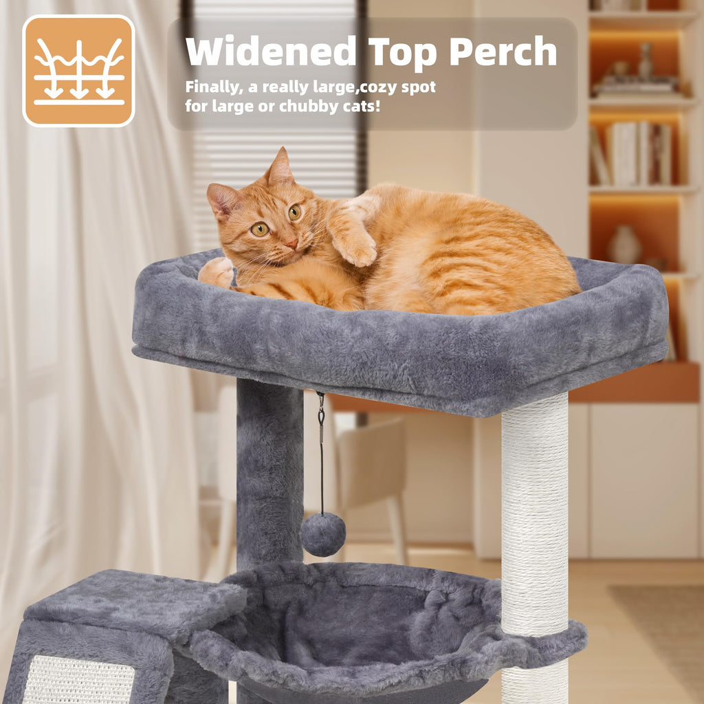 Cat Tree with Scratching Post and Hammock, Grey B6744