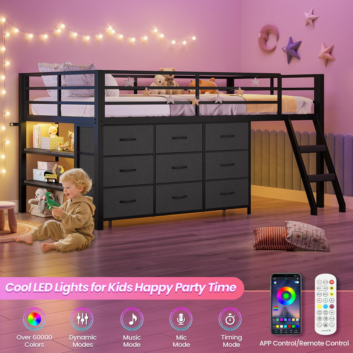 Twin Size Loft Bed with 9 Storage Drawers Z660135