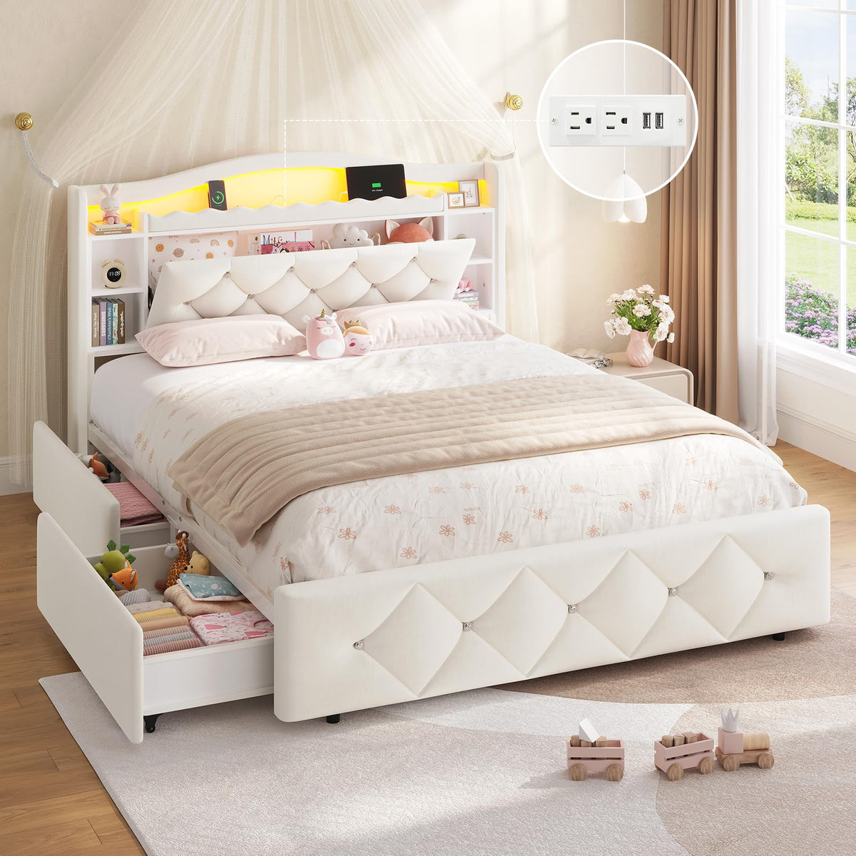 Full Size Velvet Upholstered Platform Bed with 4 Storage Drawers G318