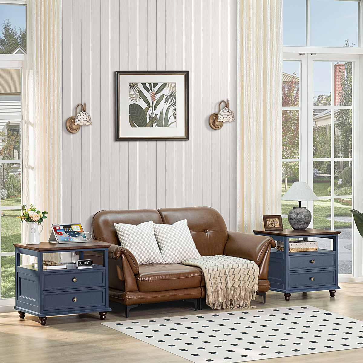 Blue 2 Drawer Wood Nightstand E45288