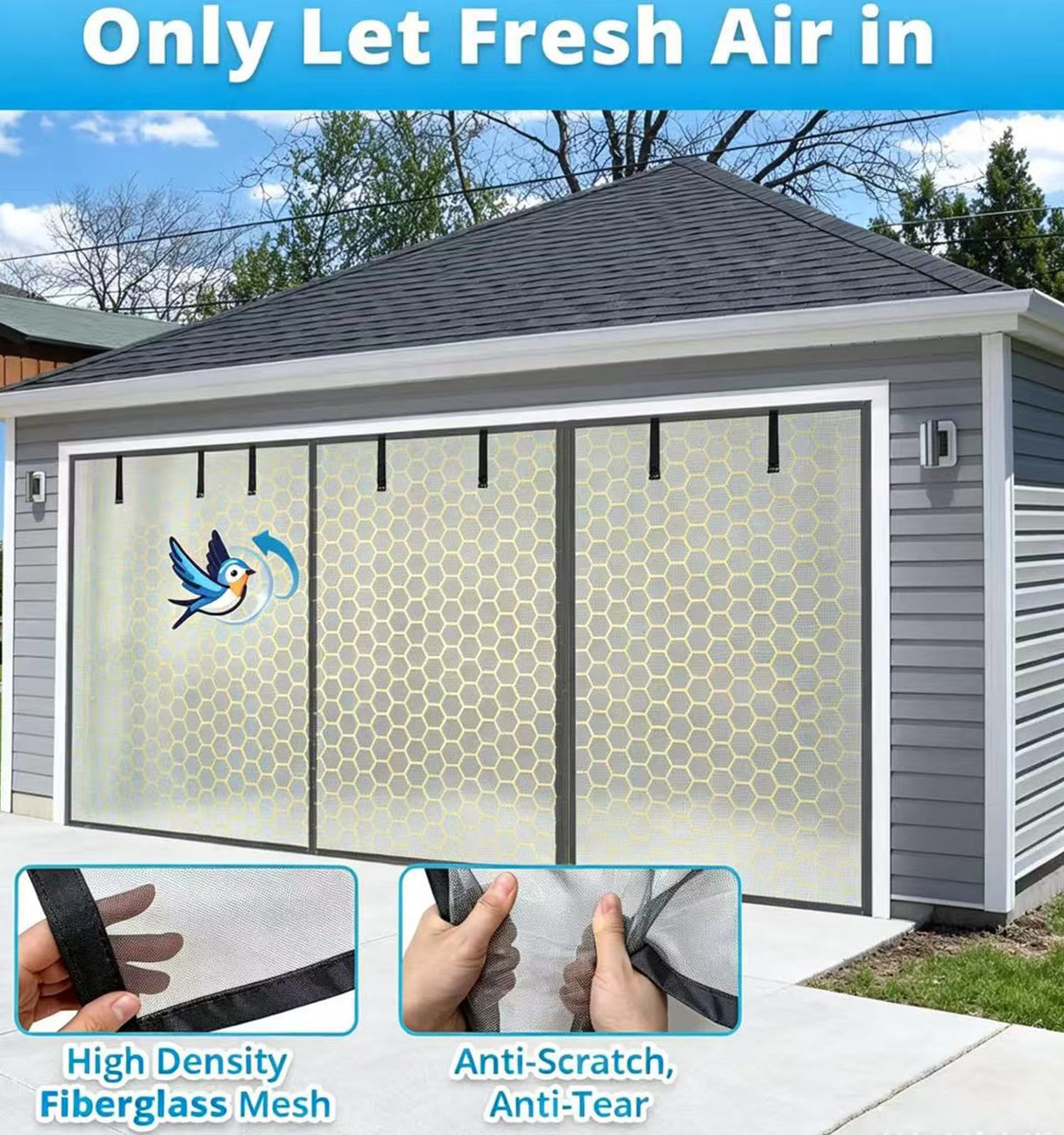 16x8FT Sliver Grey Magnetic Garage Door Screen with Fiberglass Mesh Y789