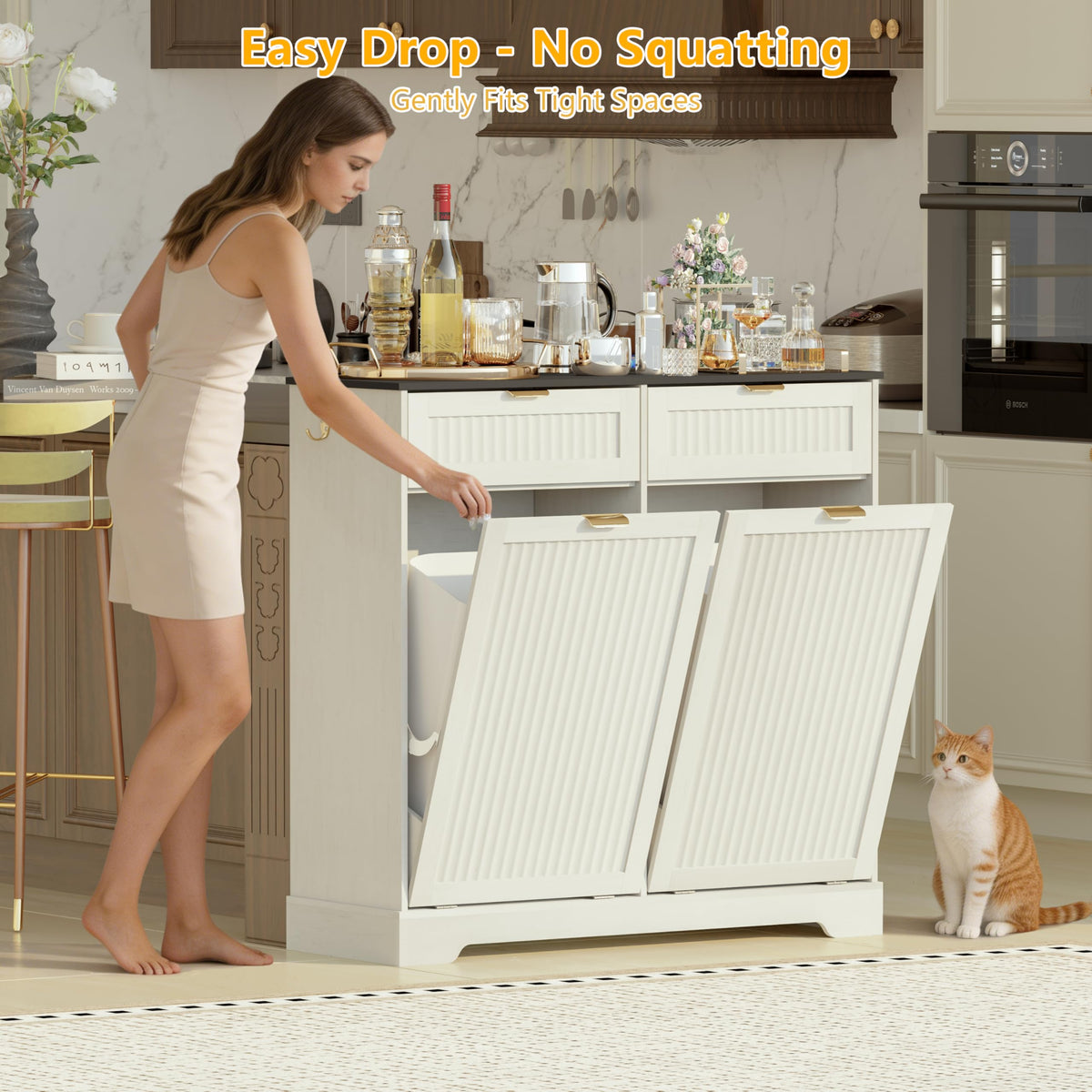 13 Gallon Tilt Out Trash Can Cabinet with Drawer P59527