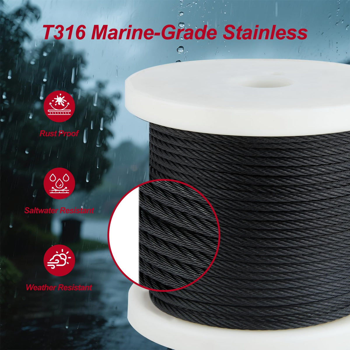 Black 1/8in T316 Stainless Steel Wire Rope Y747