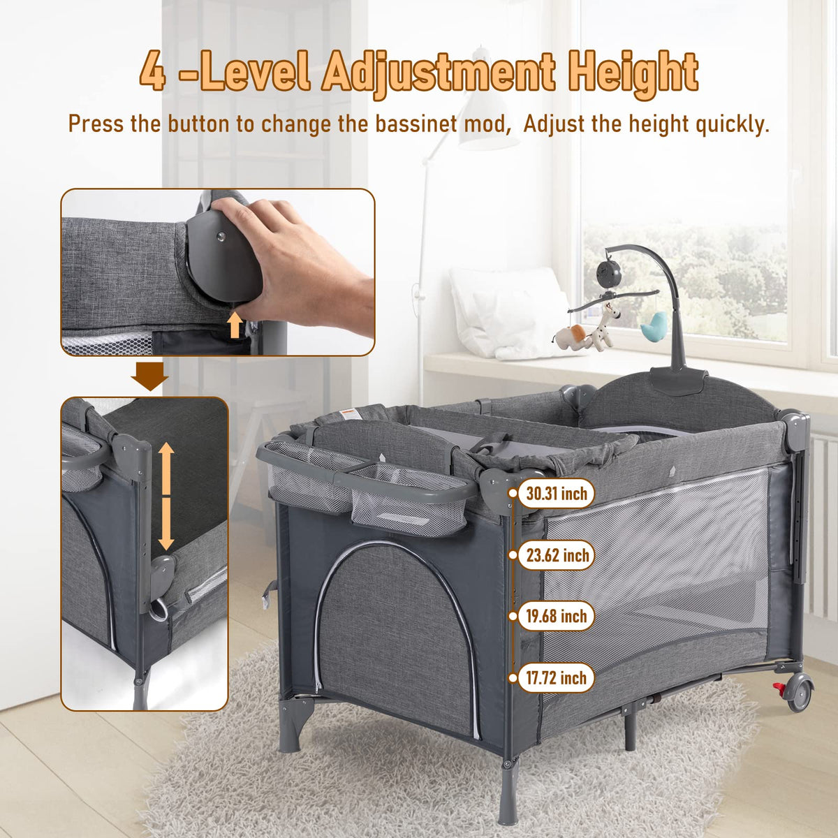 5-in-1 Baby Bassinet Bedside Sleeper Playard L86194