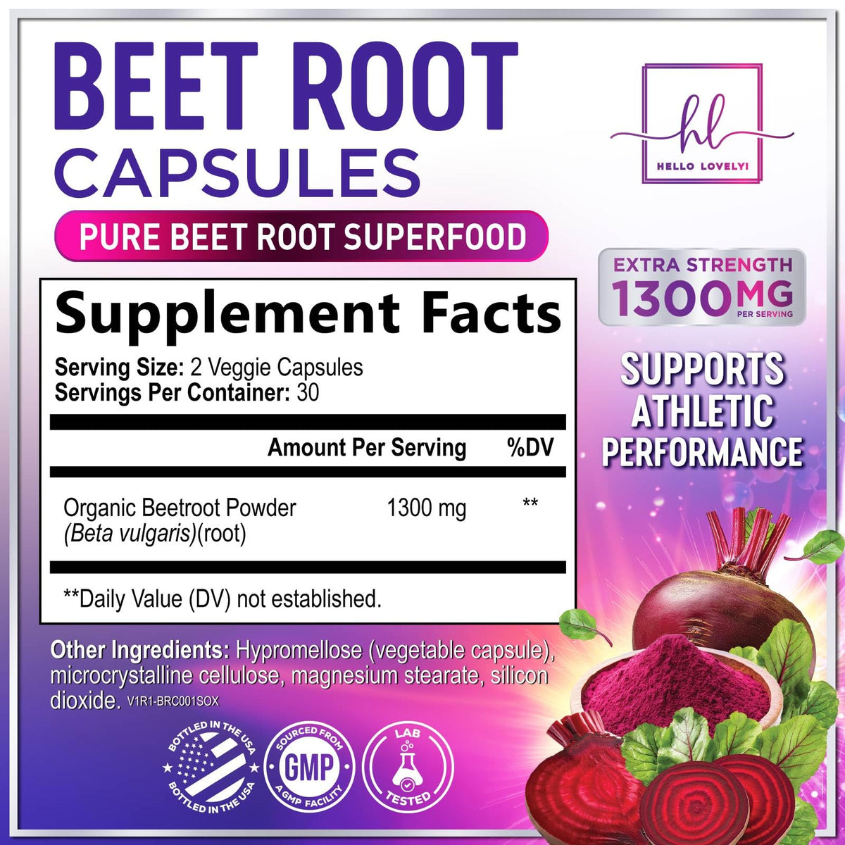 Organic Beet Root Capsules 1300mg 60 Capsules F723