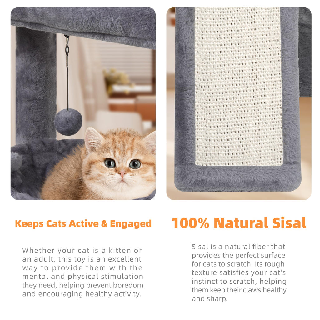 Cat Tree with Scratching Post and Hammock, Grey B6744