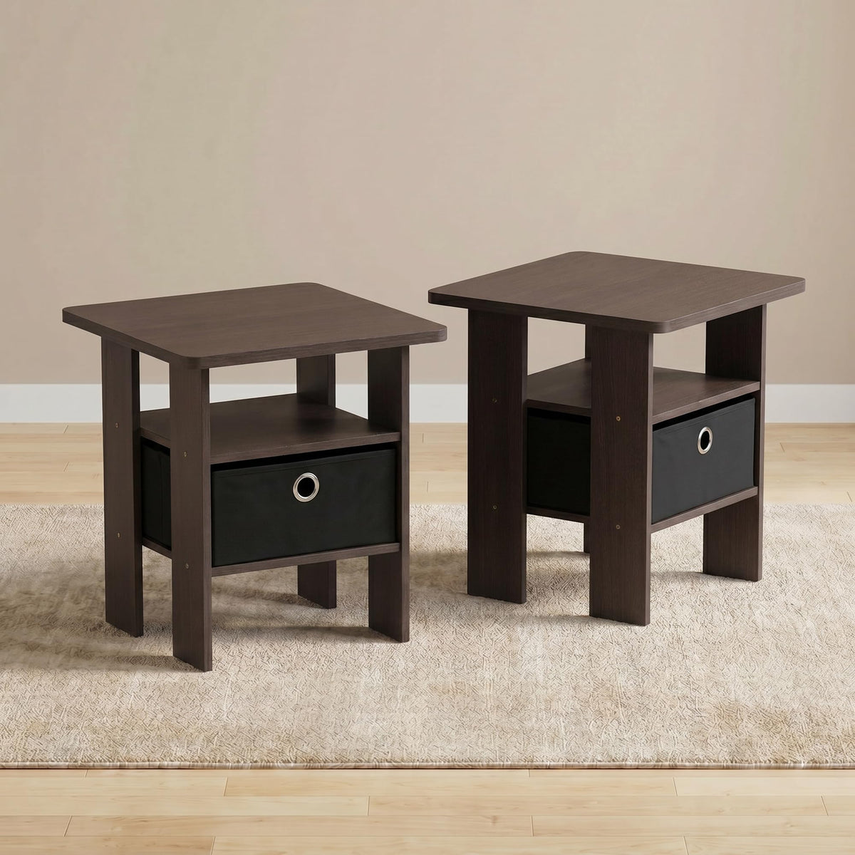 Brown 3-Tier Square Side Table Set of 2 A82887