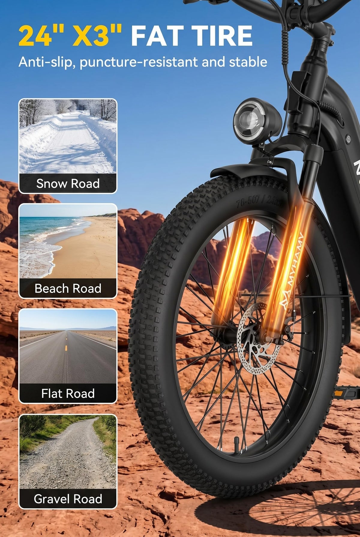 2000W Electric Bike 24 Fat Tire 48V 18Ah Step-Thru T99946