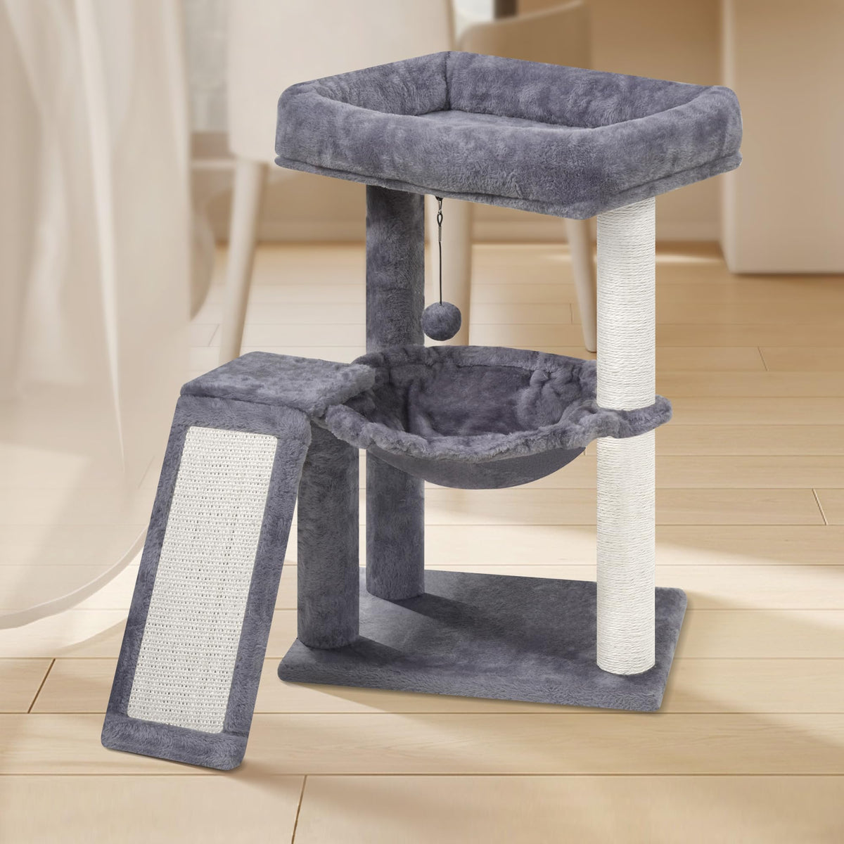 Cat Tree with Scratching Post and Hammock, Grey B6744