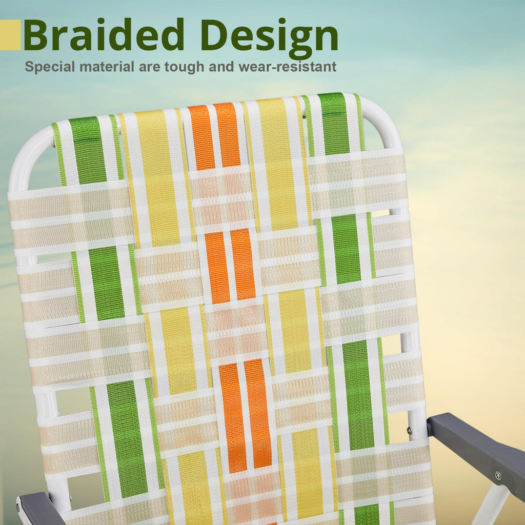 Set of 2 Webbed Folding Beach Chairs Yellow & Green I677552
