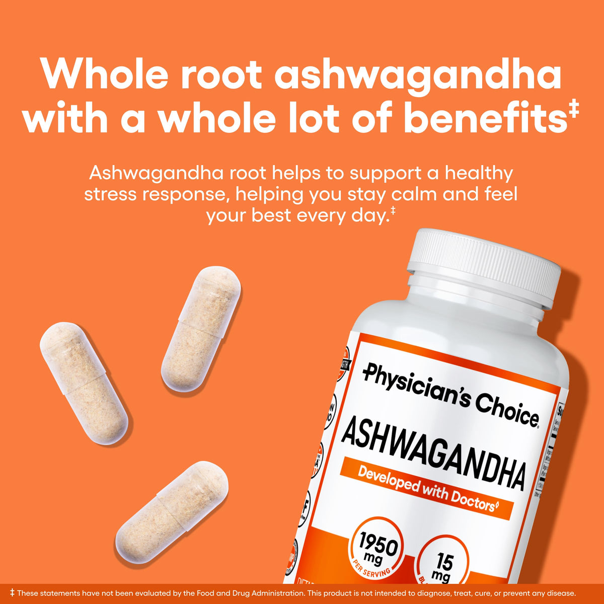 Organic Ashwagandha Root Powder 1950mg 90 Veggie Capsules Y6698