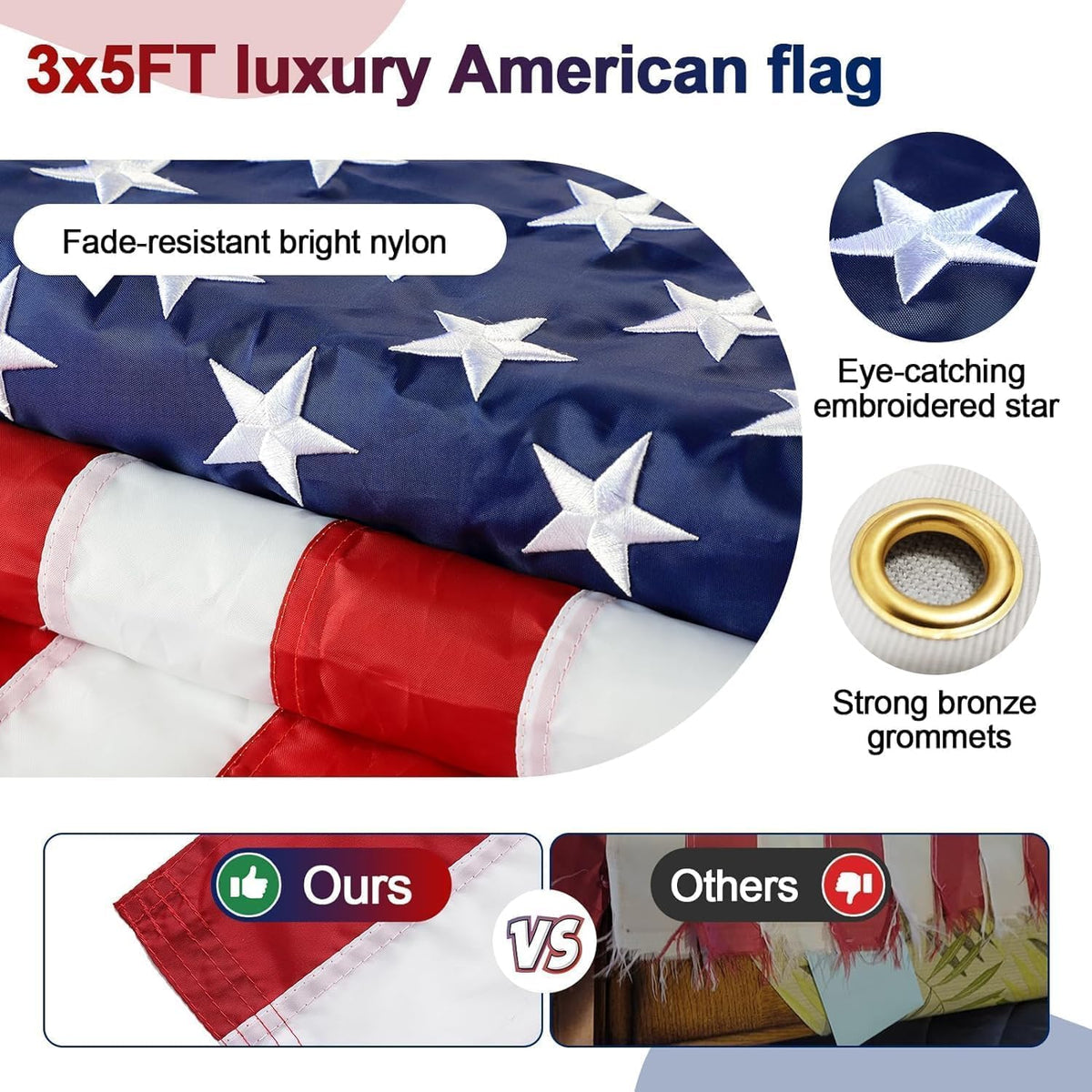 3x5 Embroidered American Flag with 5ft Flag Pole Q200761