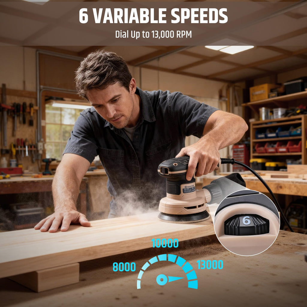 5-Inch Variable Speed Random Orbital Sander with Dust Bag Q449
