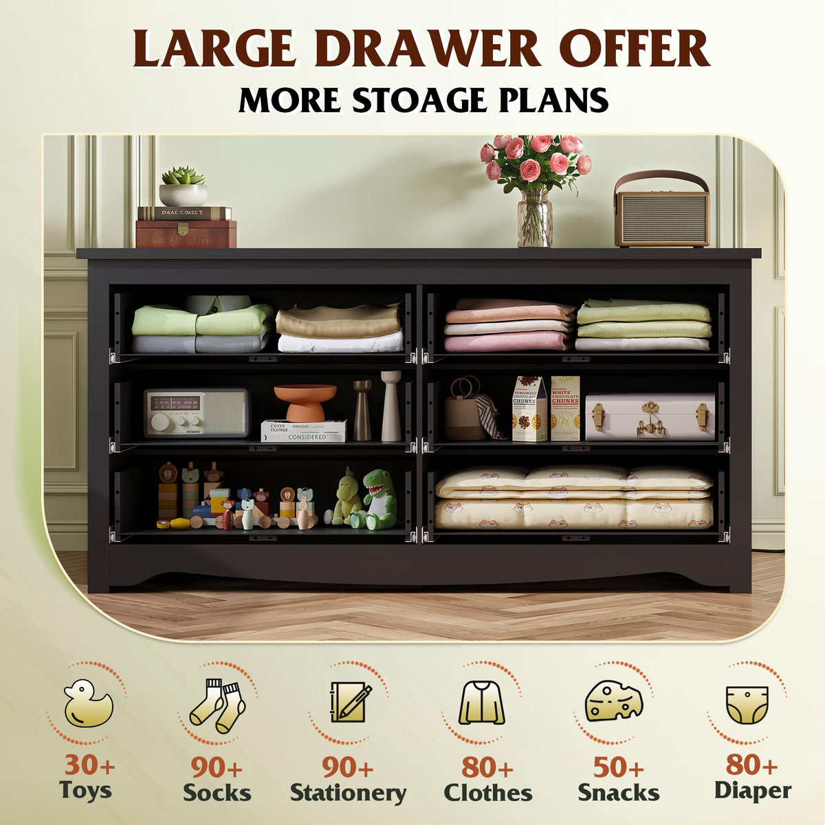 Black 6-Drawer TV Stand D434286
