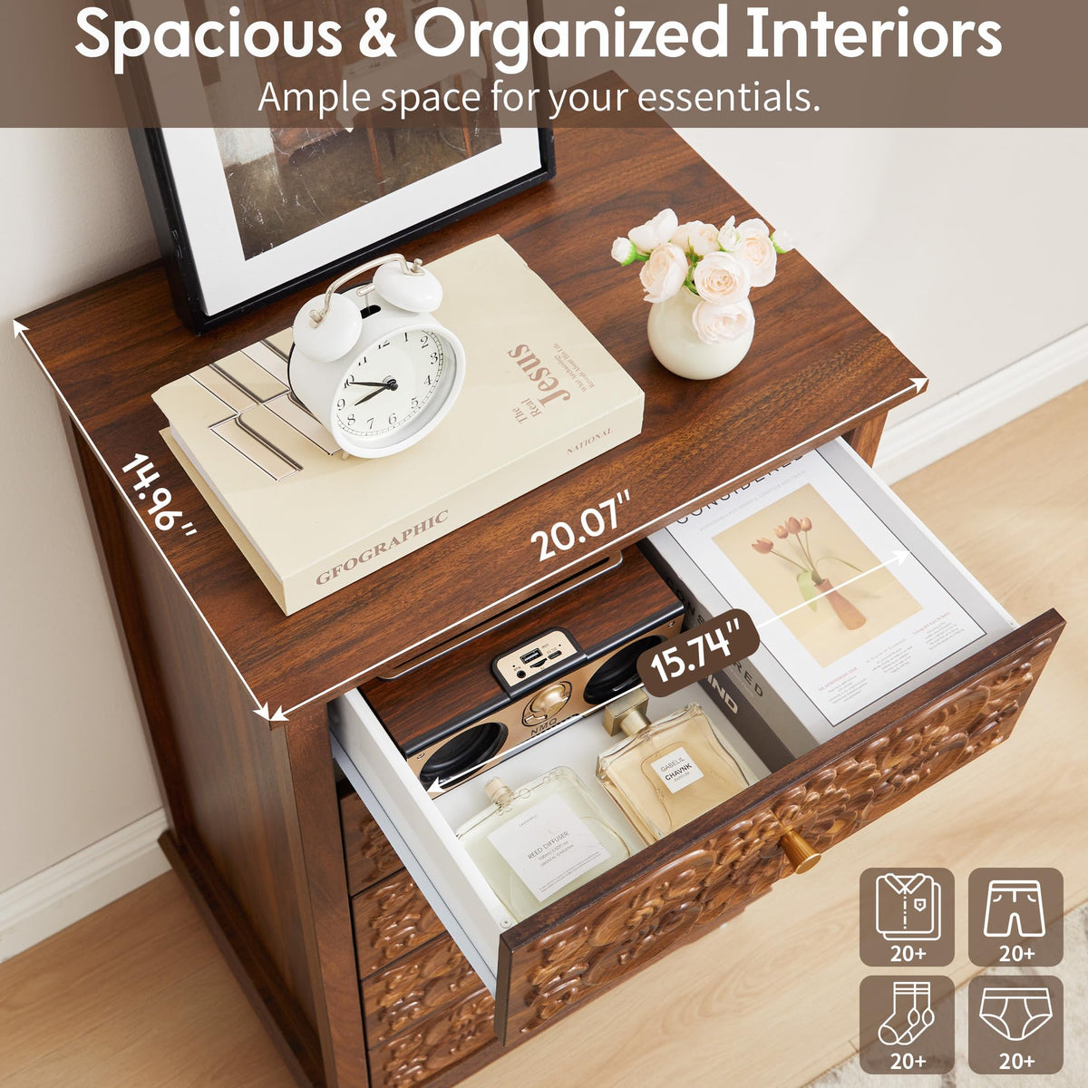 5 Drawer Narrow Wooden Dresser with Gold Handles Y593