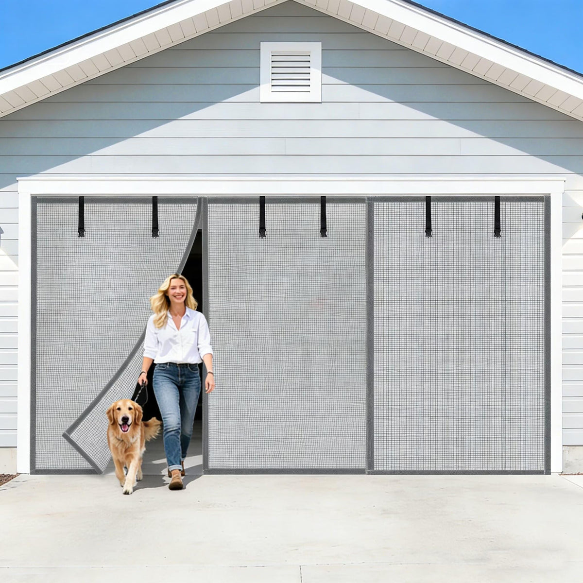 16x8FT Sliver Grey Magnetic Garage Door Screen with Fiberglass Mesh Y789