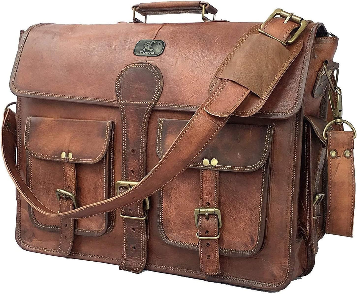 Vintage Brown Full Grain Leather Messenger Bag X479