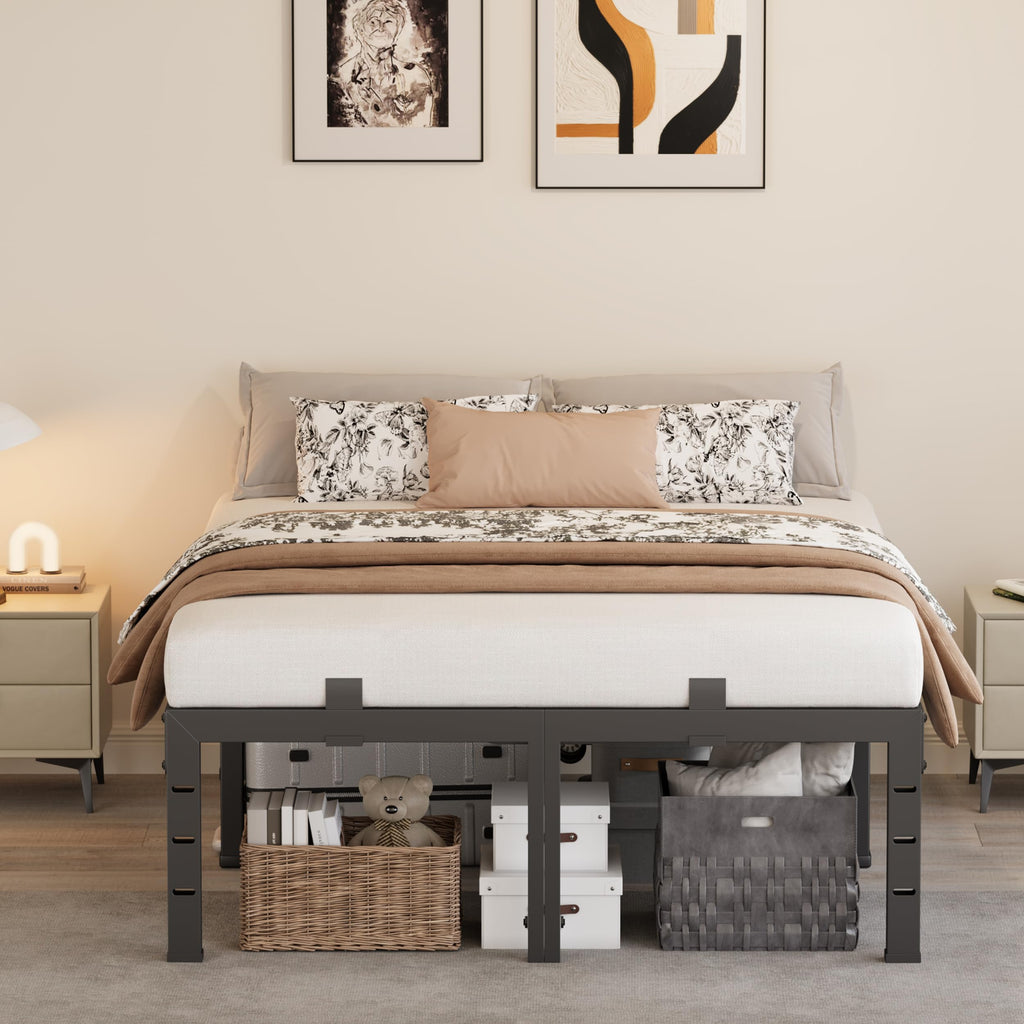 16 Inch King Size Black Metal Platform Bed Frame K2174