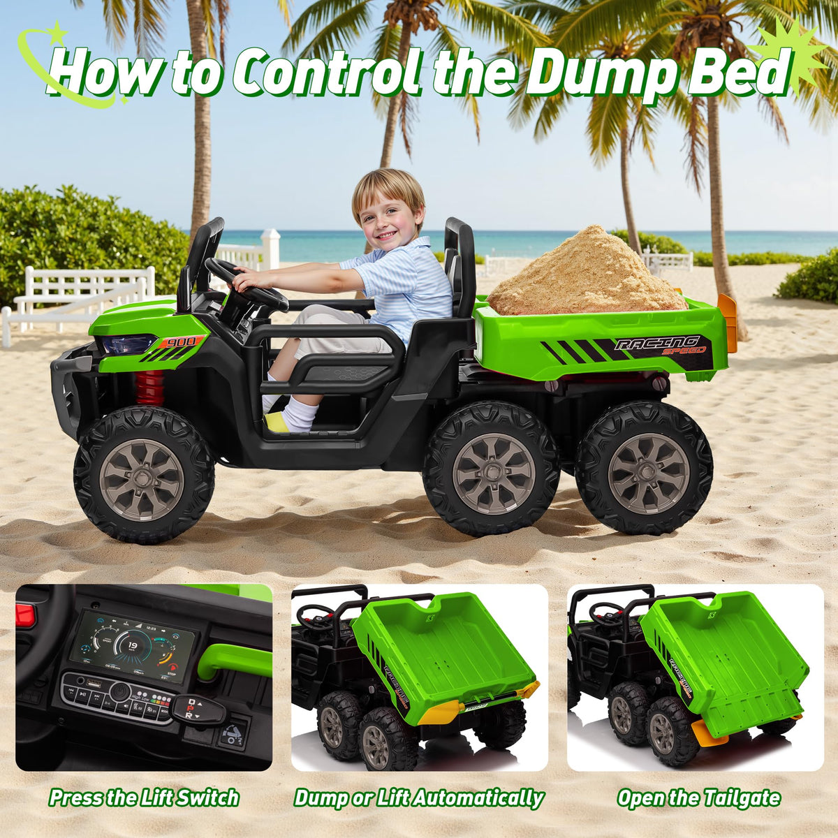 24V 2 Seater 4WD 6-Wheels Battery Powered Ride On Dump Truck T489