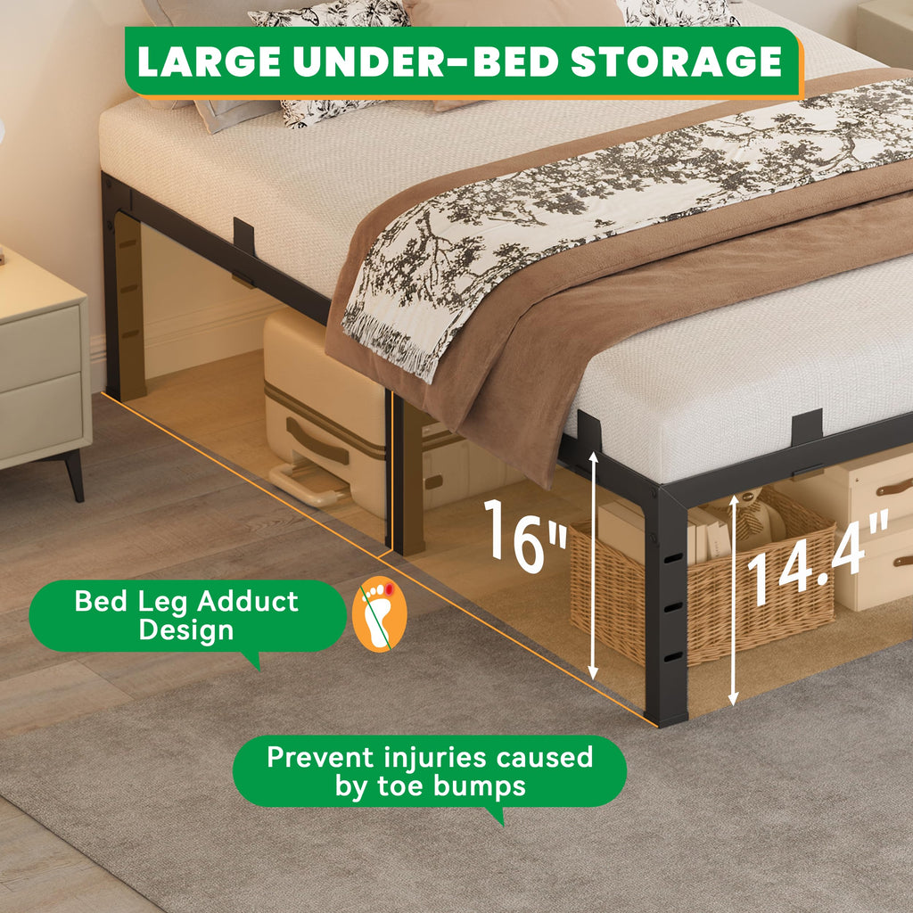 16 Inch King Size Black Metal Platform Bed Frame K2174