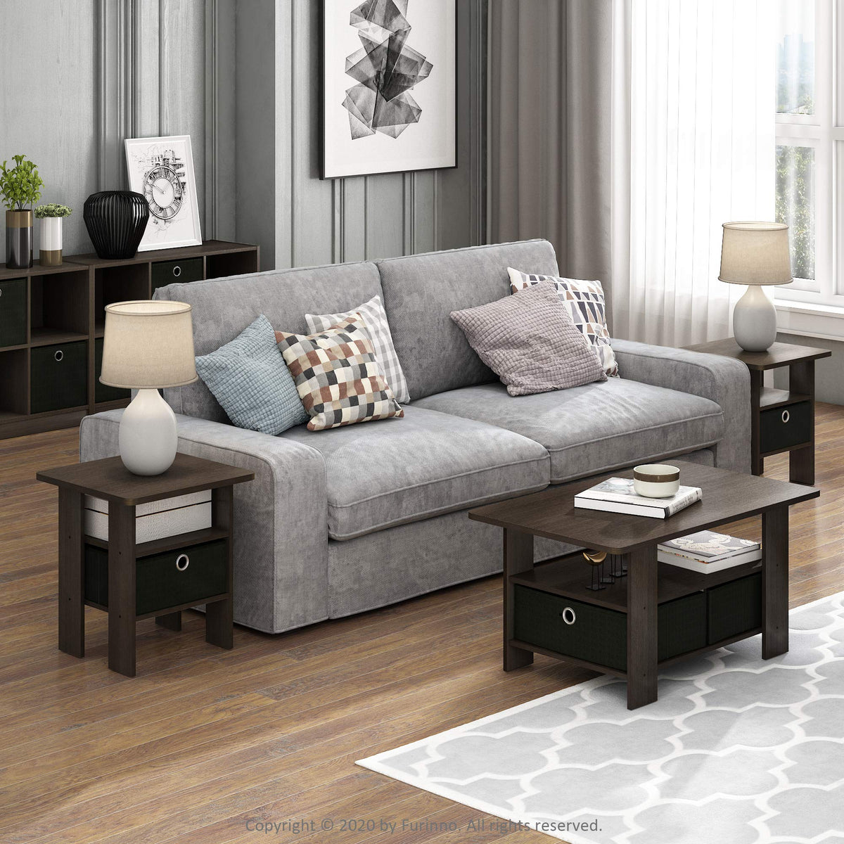 Brown 3-Tier Square Side Table Set of 2 A82887