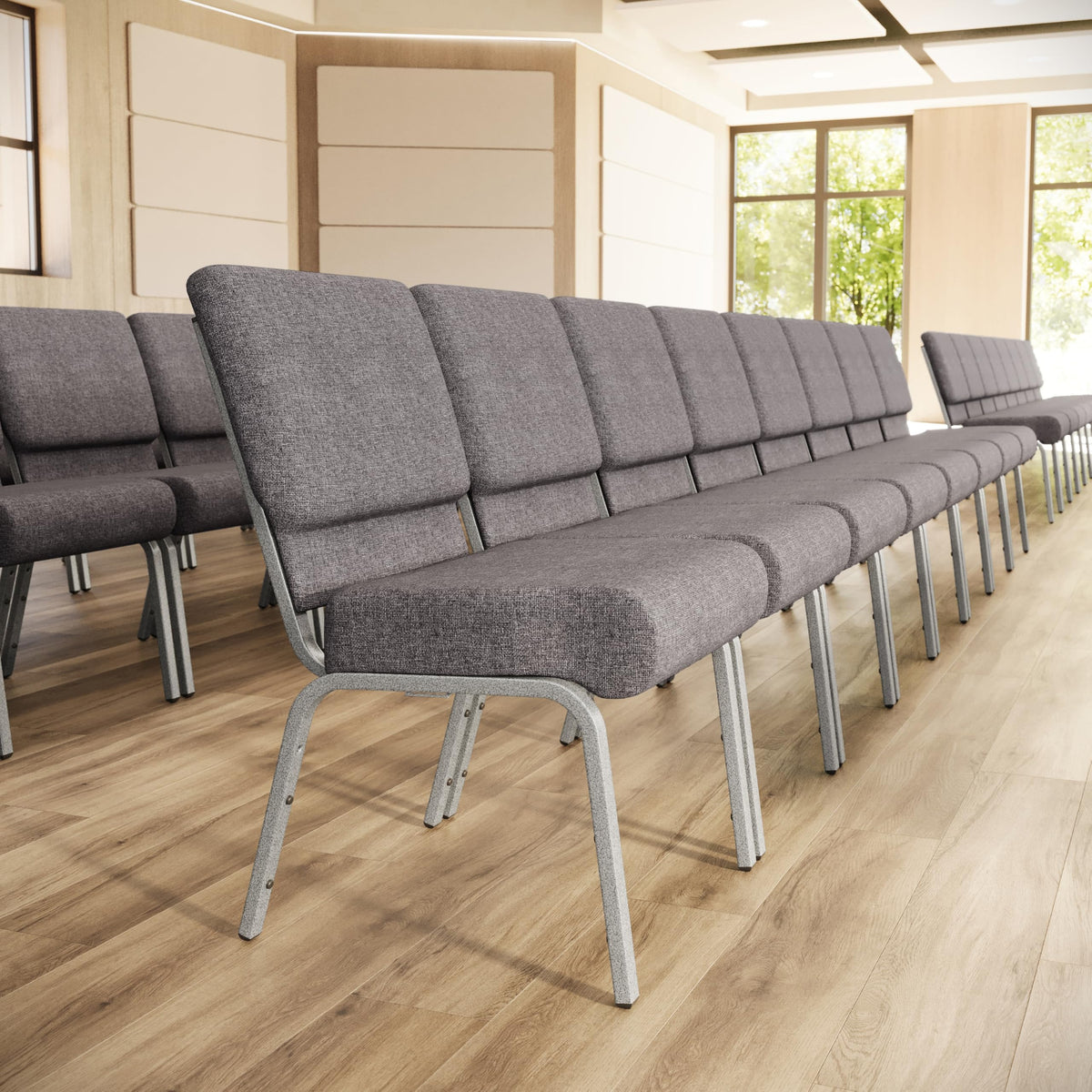 4 Pack Stacking Church Chair in Gray Fabric H500