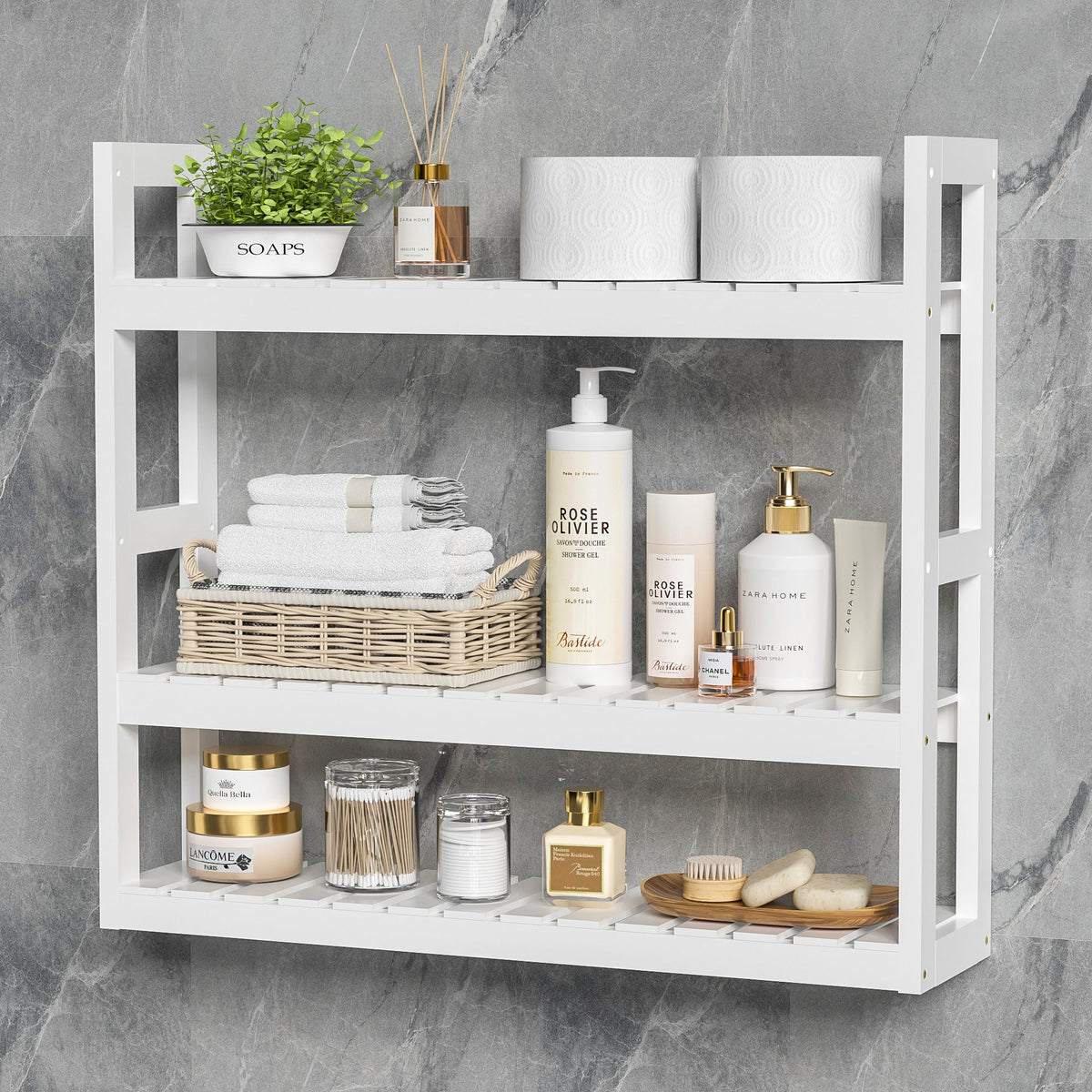 White 3 Tier Bamboo Bathroom Shelves M7639