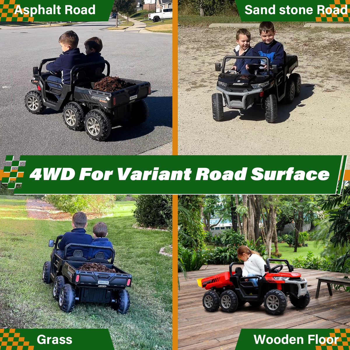 24V 2 Seater 4WD 6-Wheels Battery Powered Ride On Dump Truck T489