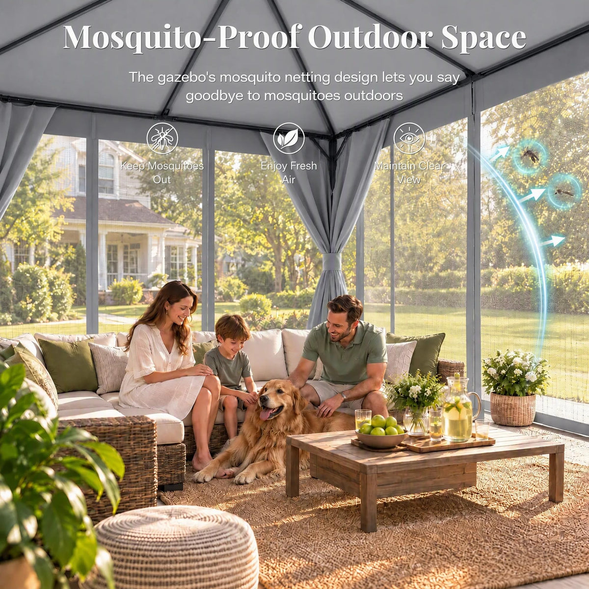 8x8 Gazebo Canopy with Netting, Curtains & Double Roof M8151