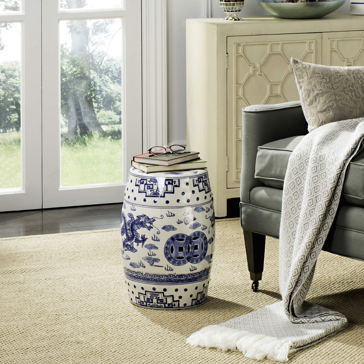 Blue Ceramic Garden Stool R542