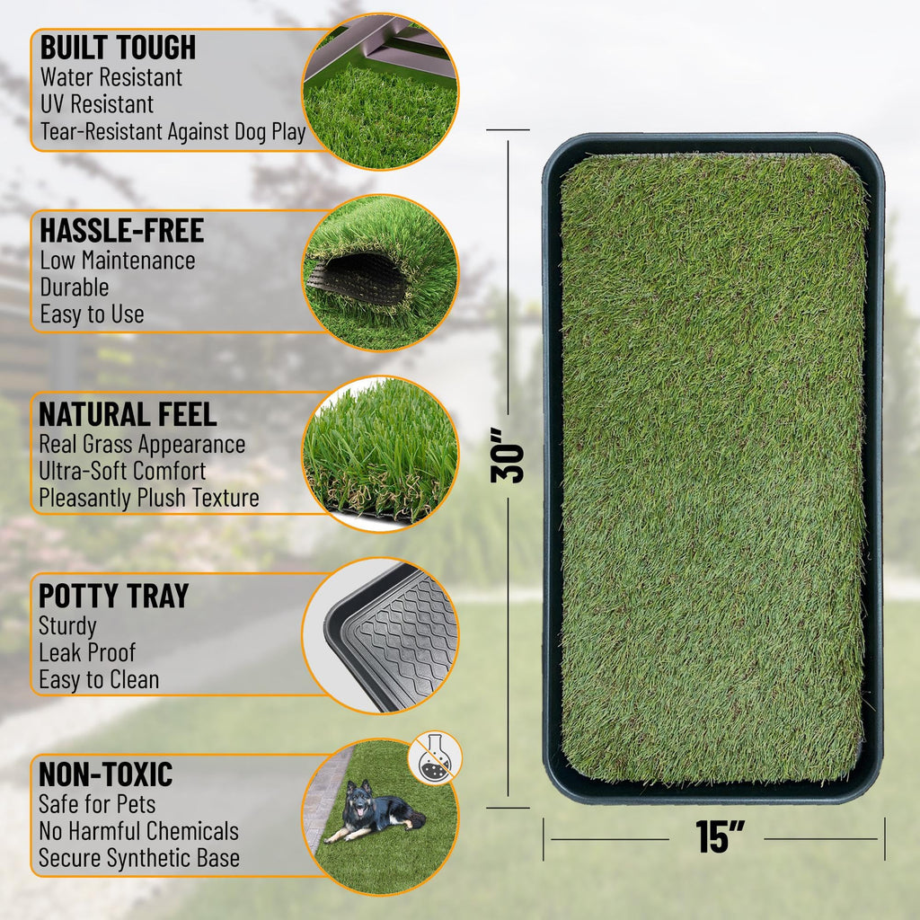 Artificial Grass Puppy Potty Training Pad with Tray, 15" x 30" Reusable H30563