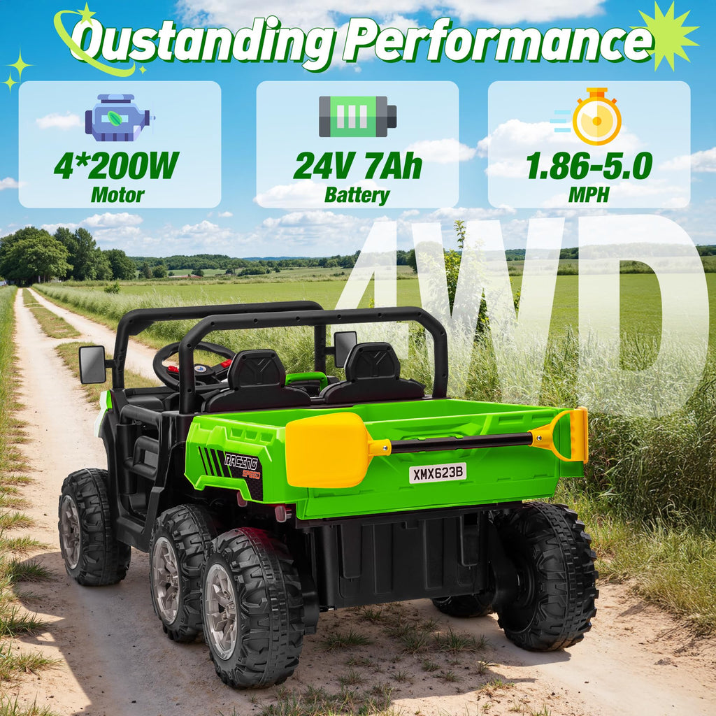 24V 2 Seater 4WD 6-Wheels Battery Powered Ride On Dump Truck T489